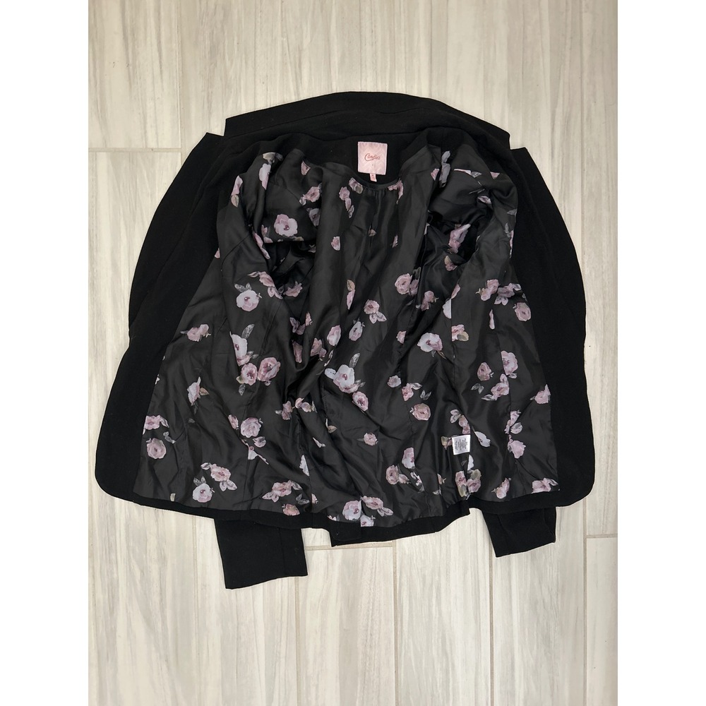 Womens Candies Black Open Front Blazer Floral Lining Shawl Collar Size M